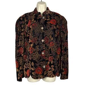 Vintage Another Thyme Fall Blazer Casual Velvet Dark Floral Academia Burgundy XL